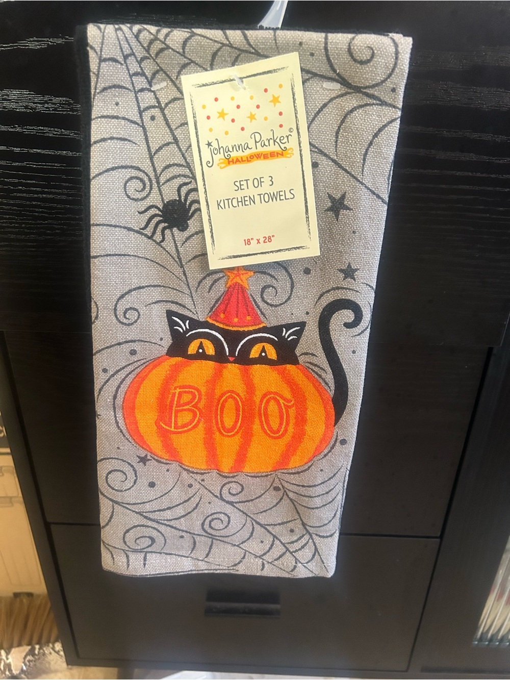 Johanna Parker Halloween Pumpkin 'Boo' Kitchen Towel - Orange & Black